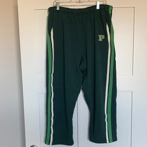 PINK Victoria's Secret Dark Green Track Pants with Green & White Side Stripes